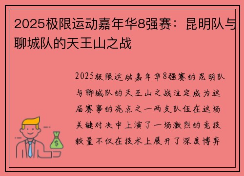 2025极限运动嘉年华8强赛：昆明队与聊城队的天王山之战